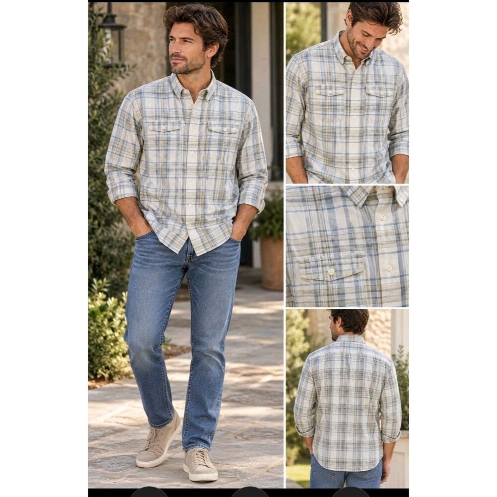 Patagonia Men’s Medium Organic Cotton Plaid Button-Up Shirt – Blue Gray